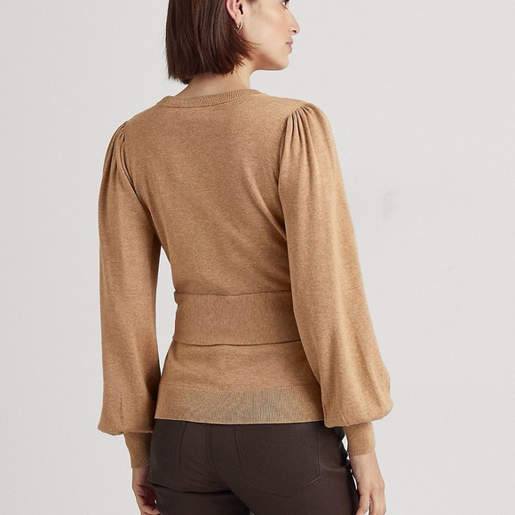 Lauren Ralph Lauren Black Label Belted Cotton-Blend Sweater Size M Camel Heather - Picture 3 of 12